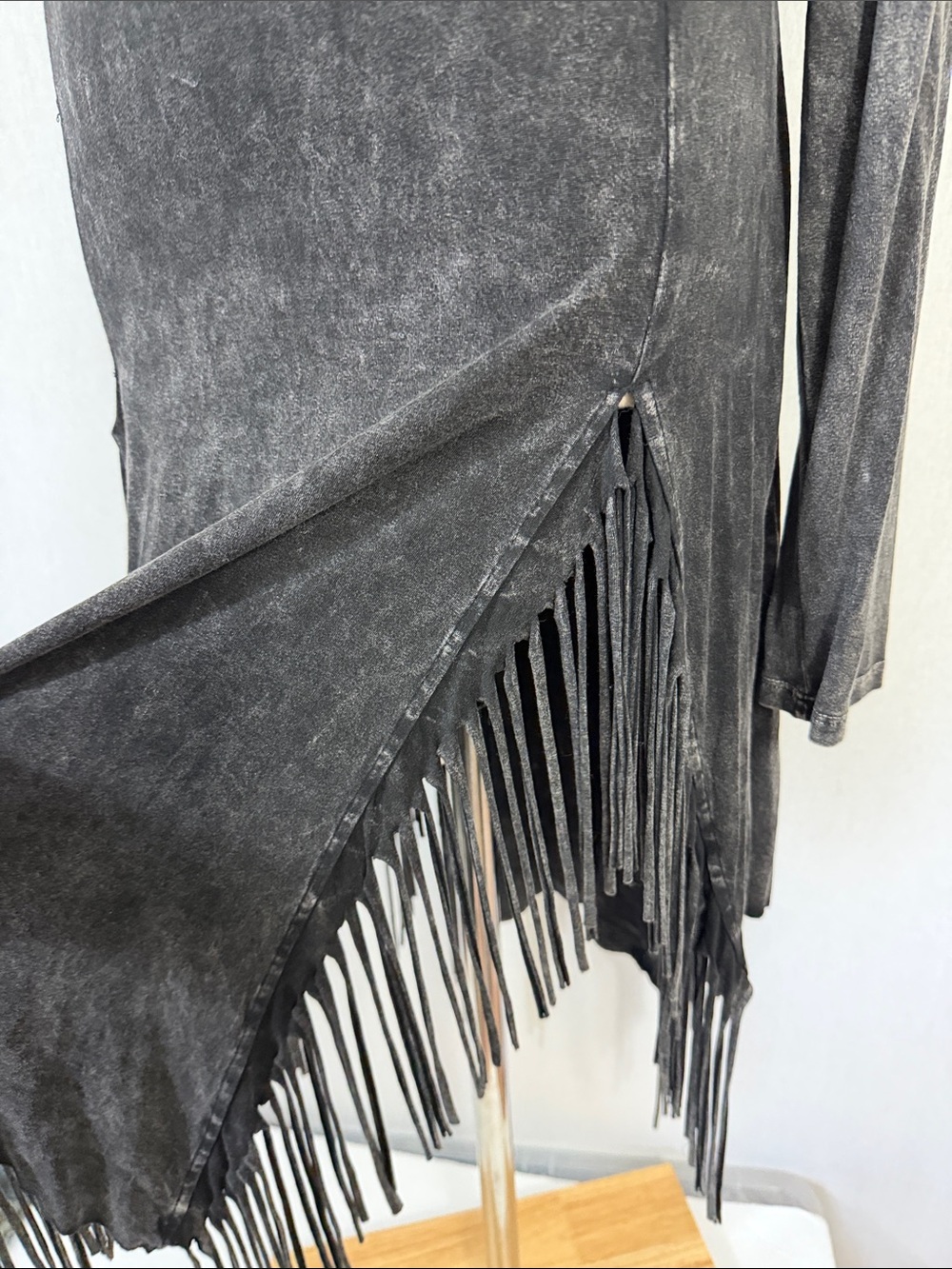 Vintage T Party Black Enzyme Wash Fringe Studded Y2K Goth Grunge Dress size L - Picture 5 of 8